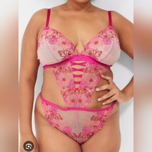 Cacique 🖤 Pink Floral Lace Bodysuit (307)